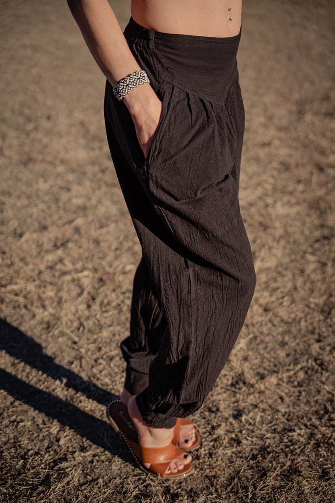 Women's 100% cotton wide leg harem style breathable yoga pant - black
