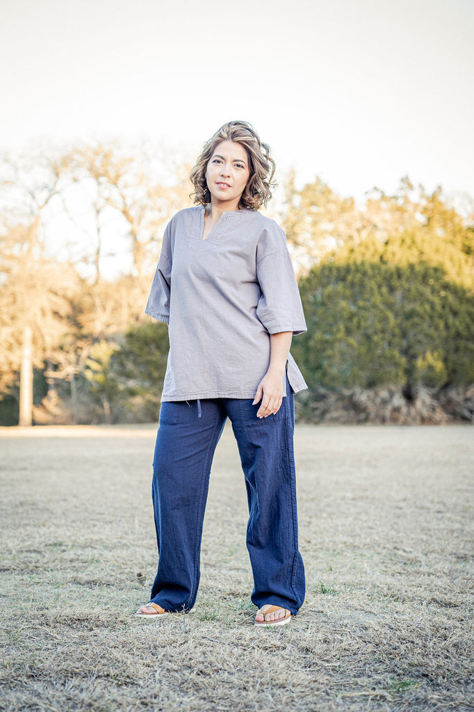 Women's 100 percent cotton drawstring elastic waistband pant - Indigo or dark blue