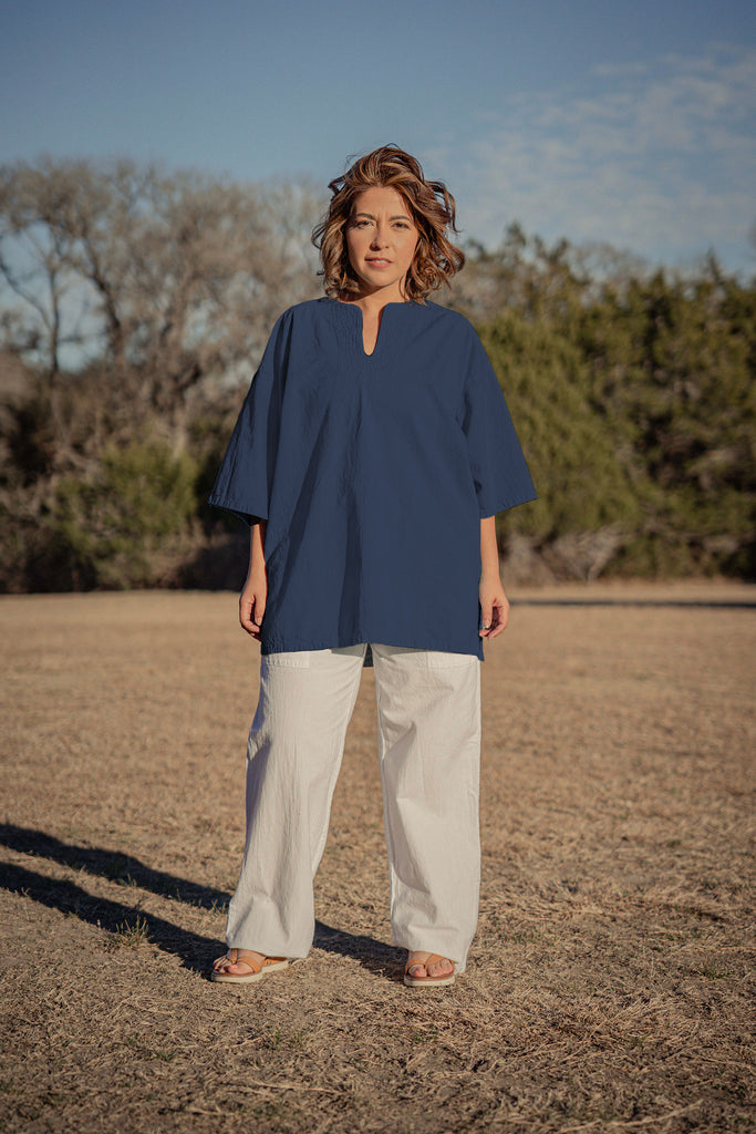 Women's Freedom 100 percent cotton short sleeve pullover top  - Indigo or dark blue