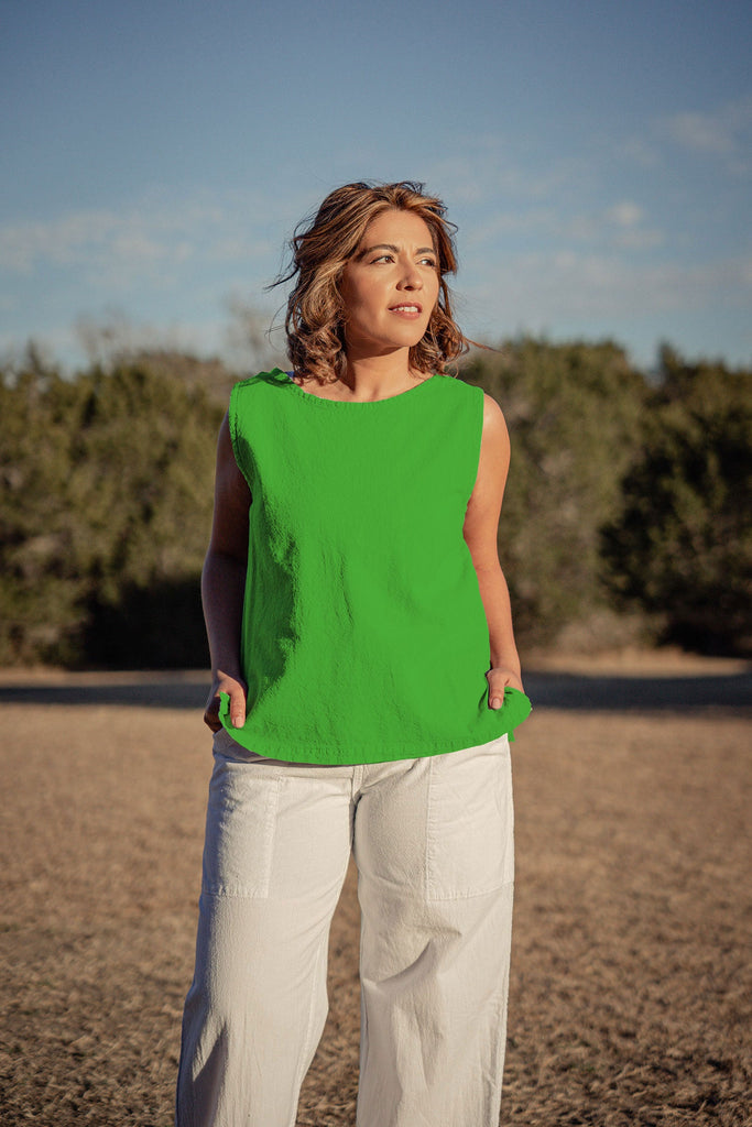 Women’s feather-light sleeveless cotton shell top - bright green