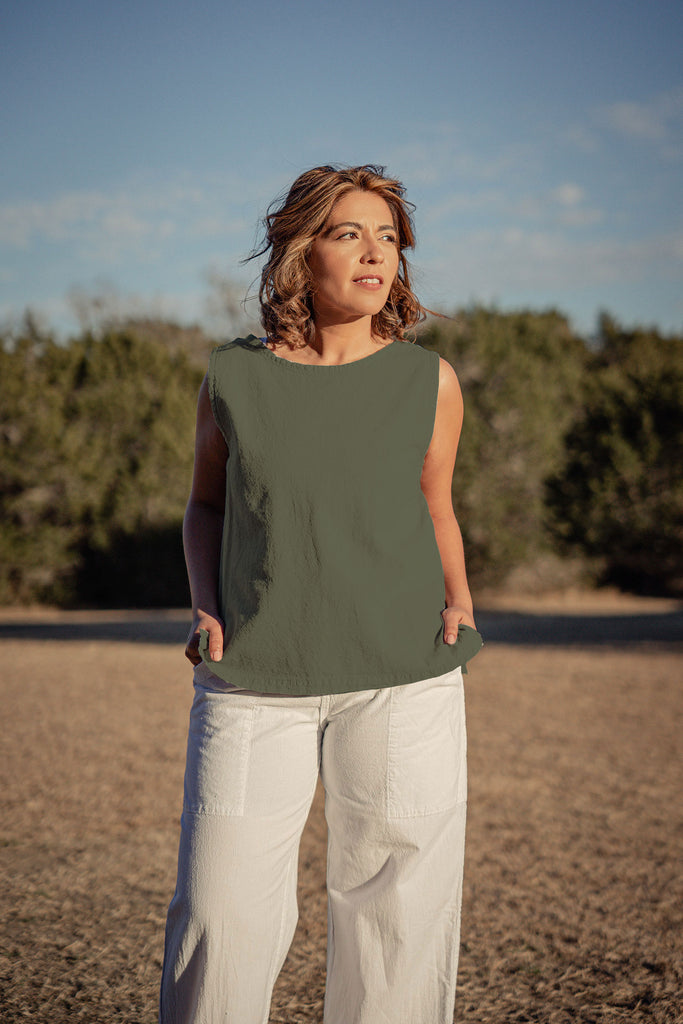Women’s feather-light sleeveless cotton shell top - Sage Green