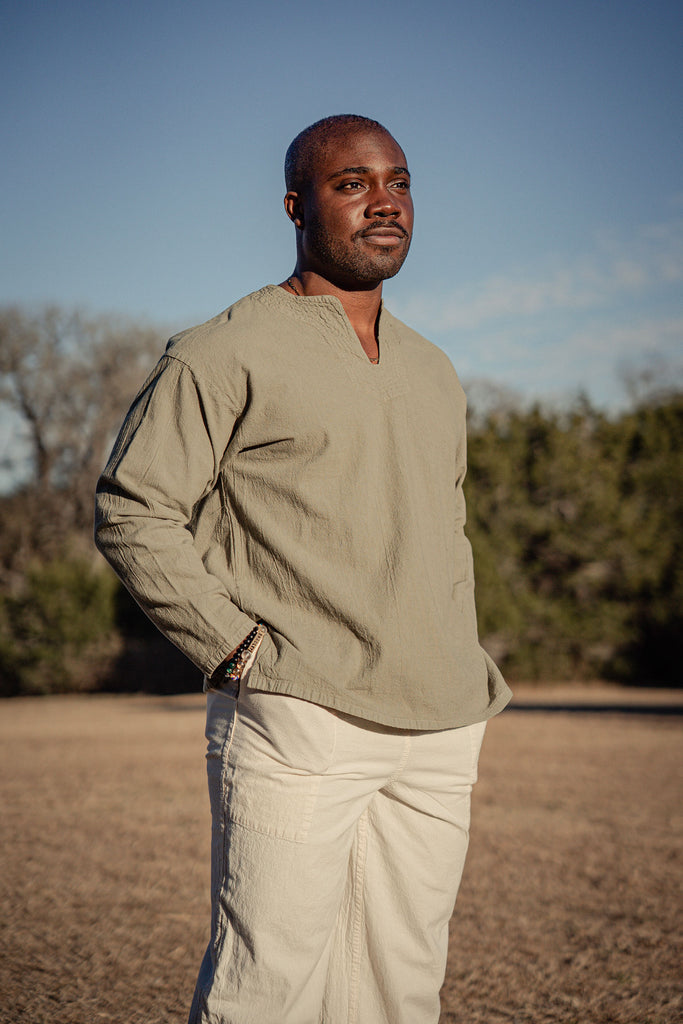 Men's long-sleeve shirt with a generous fit, designed to move. Sustainably made. Machine washable, wrinkle-resistant- light green