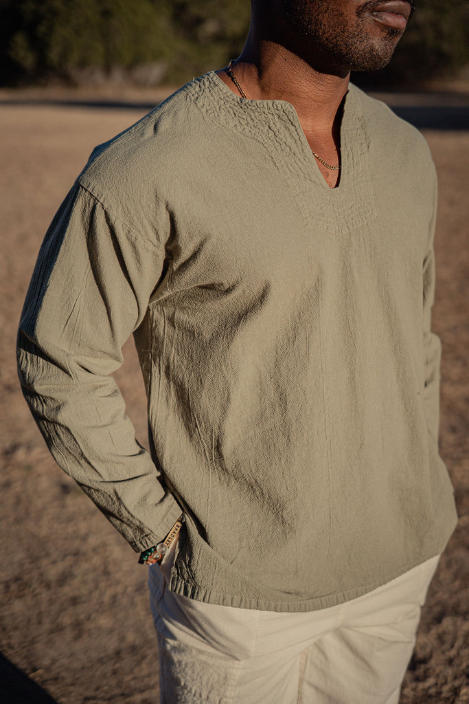 Men's long-sleeve shirt with a generous fit, designed to move. Sustainably made. Machine washable, wrinkle-resistant - light green