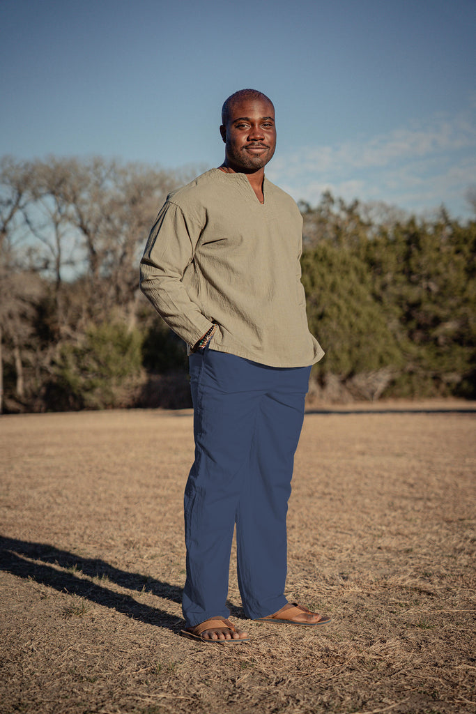 Men's 100% cotton straight leg breathable 100% cotton trouser pant - Indigo or Navy Blue