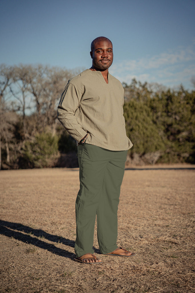 Men's 100% cotton straight leg breathable 100% cotton trouser pant - Sage Green