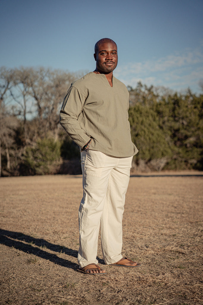 Men's 100% cotton straight leg breathable 100% cotton trouser pant - natural