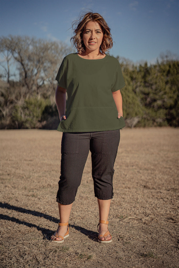 Women’s Picante cotton short-sleeve pullover blouse - Sage Green