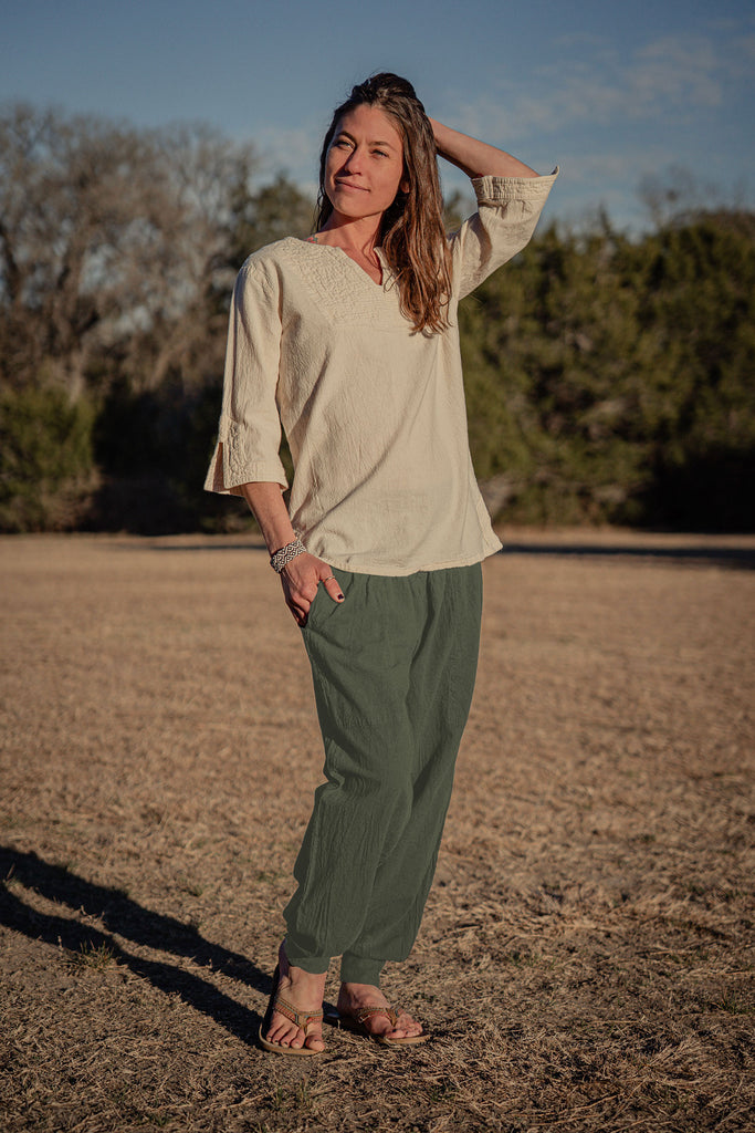 Women's 100% cotton wide leg harem style breathable yoga pant - sage green