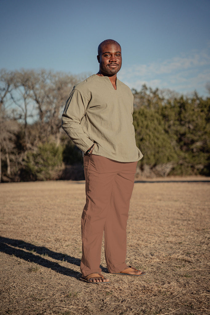 Men's 100% cotton straight leg breathable 100% cotton trouser pant - cocoa brown