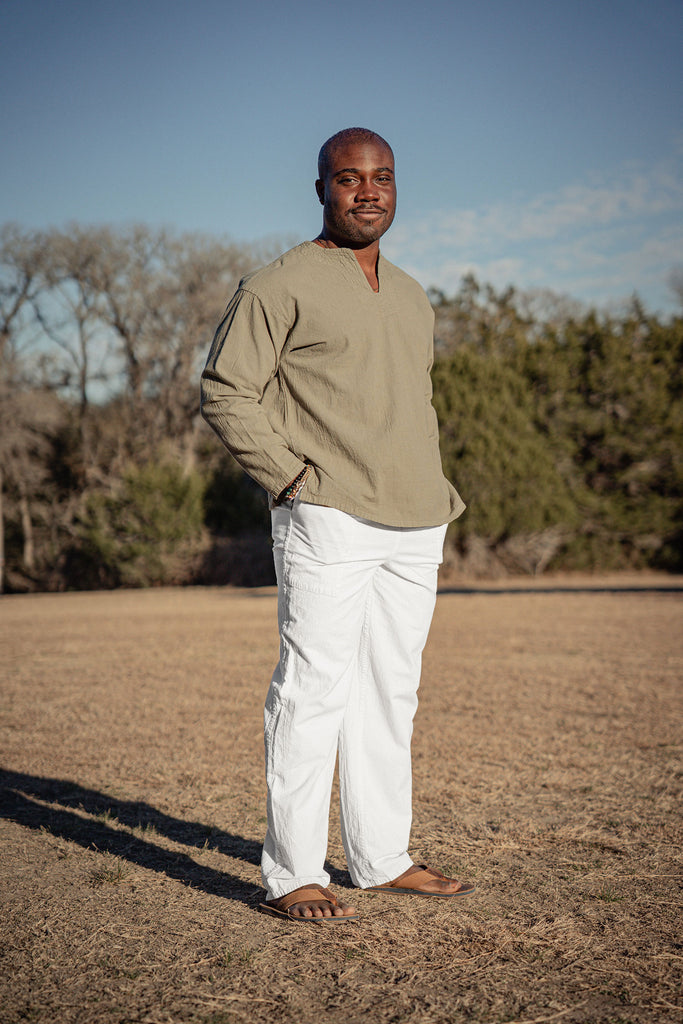Men's 100% cotton straight leg breathable 100% cotton trouser pant - white